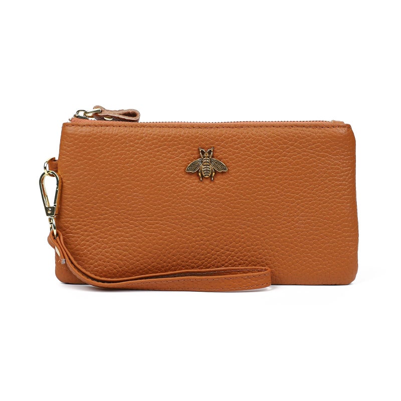 imeetu Women's Wristlet Clutch Purse Leather Cell Phone Wallet Handbag with Wrist Strap(light brown) - Image 1